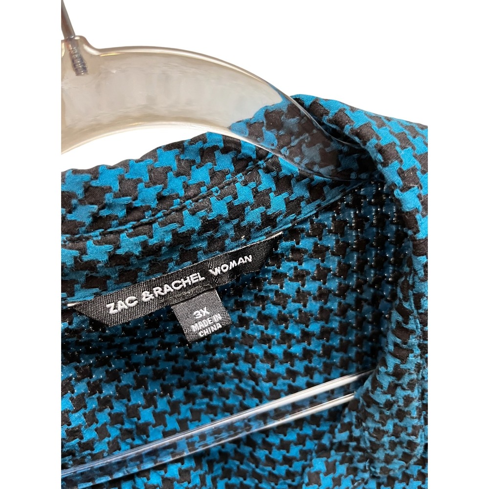 Zac & Rachel Woman 3X Teal Black Houndstooth‎ Button Down Shirt Cotton - Picture 9 of 10